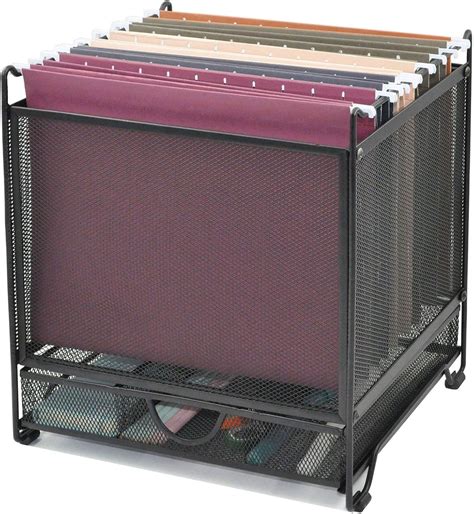 Buy EASEPRES Desk Hanging File Box Organizer with Drawer, Black Mesh ...