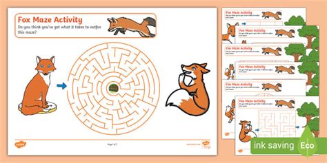 Fox Maze Activity Worksheets (teacher made) - Twinkl