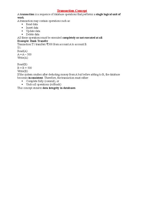 Unit 5: Transaction Concepts and Concurrency Control - Studocu