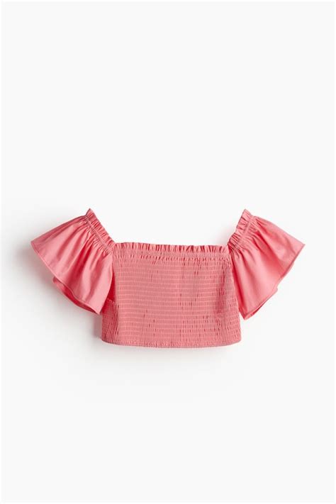 Smocked cropped top - Pink - Ladies | H&M IN