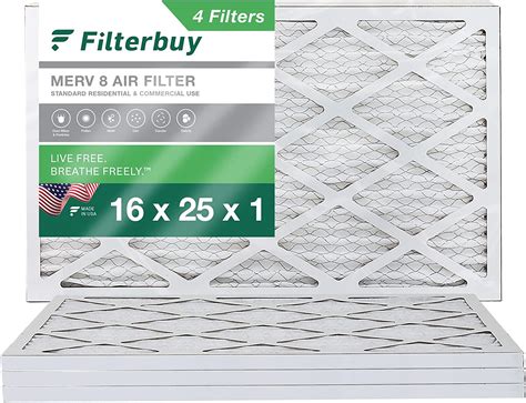 Filterbuy 16x20x1 MERV 8 Pleated HVAC AC Furnace Air Filters (4-Pack ...