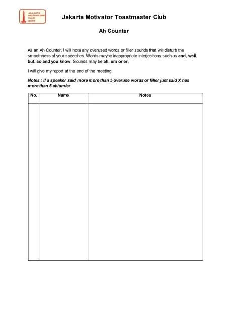 Image result for Toastmaster Ah Counter Role Script