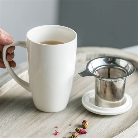Buy LAUCHUH Porcelain Tea Mug with Infuser and Lid - 17 Ounces Ceramic ...