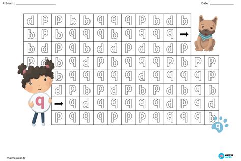 Fiches sur la Confusion des lettres p et q, b et d CP - Maître Lucas
