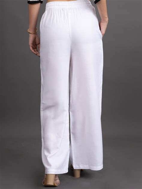 Women White Viscose Rayon Parallel Pocket Palazzo — Gracit