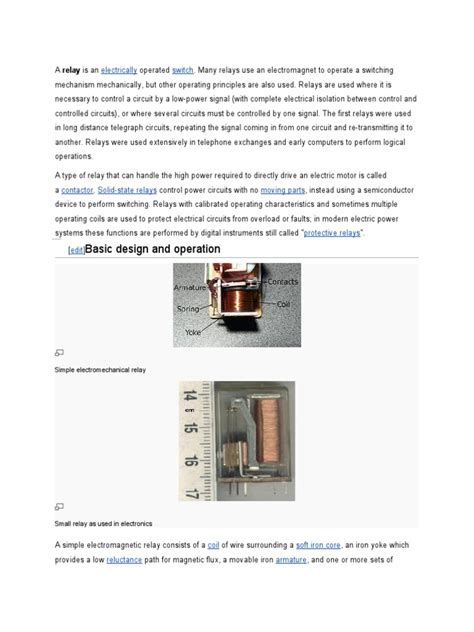 Basic Design and Operation: Electrically Switch | PDF | Relay | Switch