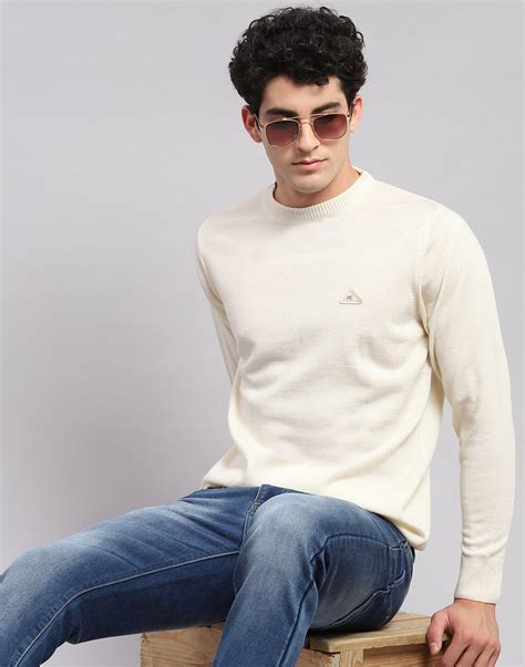 Buy Men Cream Solid Round Neck Full Sleeve Pullover Online in India ...