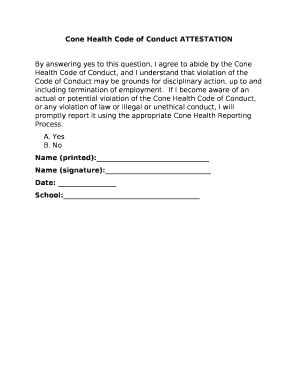 Cone Health Code of Conduct ATTESTATION Doc Template | pdfFiller