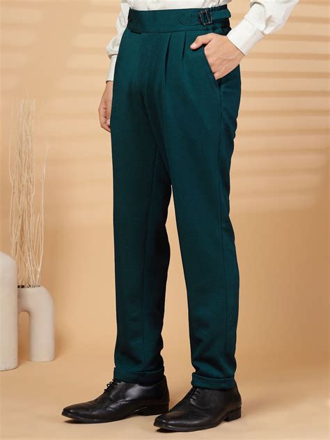 Green Lycra Cotton Comfort-Fit Solid Regular Formal Trouser – KLOTTHE®