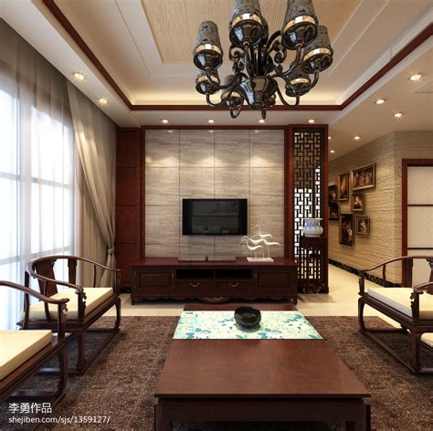 中式家装客厅电视背景墙装修效果图 – 设计本装修效果图