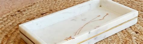 RM Marble Tray | Rectangle Shape Cream Marble with Brass Lining Tray ...