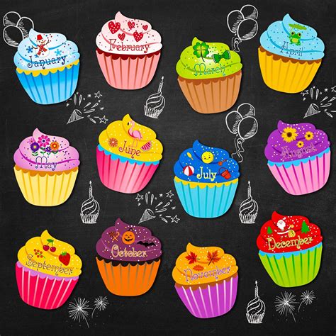 Blulu Birthday Cupcakes Cutouts Classroom Bulletin Board Cutouts Chart ...