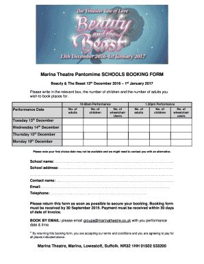 Fillable Online marinatheatre co Marina Theatre Pantomime SCHOOLS ...