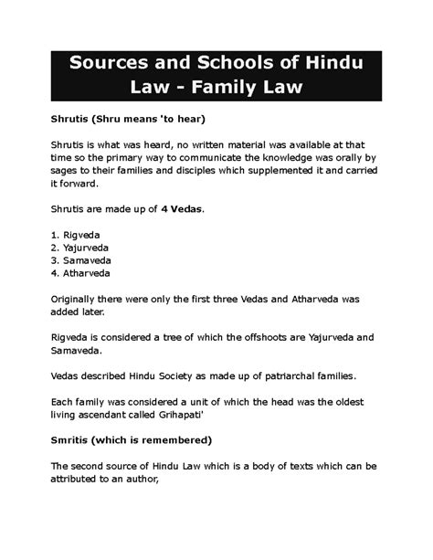 Sources and Schools of Hindu Law Family Law - Sources and Schools of ...
