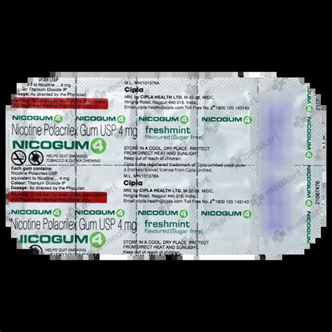 NICOGUM 4MG (FRESHMINT) TABLET 12'S Price, Uses, Side Effects ...