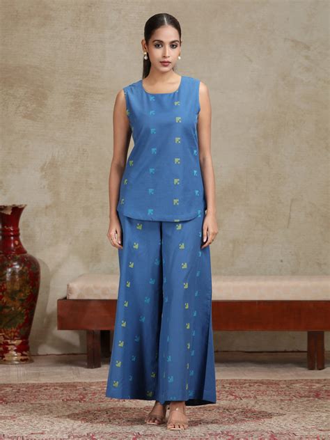 Royal Blue Solid Cotton Straight Co-ord Set – Cotton Culture