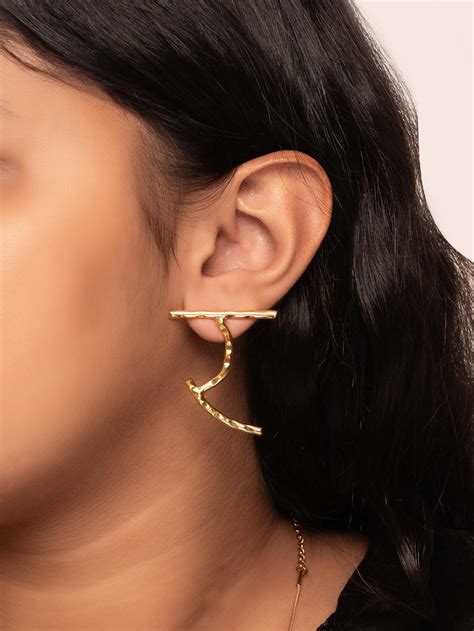 Gold Toned Handcrafted Brass Earrings