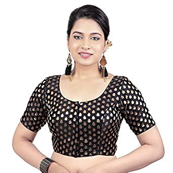 Buy Glamwise Womens Brocade Black Readymade Saree Blouse at Amazon.in