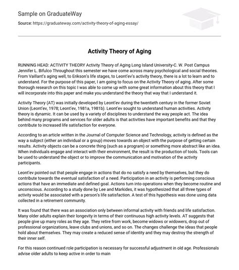 ⇉Activity Theory of Aging Essay Example | GraduateWay
