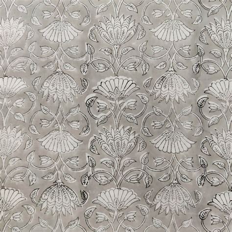 Pure Cotton Jaipuri Grey With White Floral Jaal Hand Bock Print Fabric ...