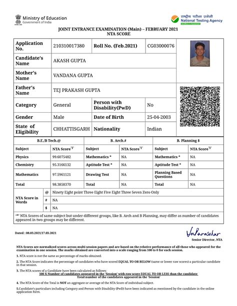 Print… - JOINT ENTRANCE EXAMINATION (Main) – FEBRUARY 2021 NTA SCORE ...