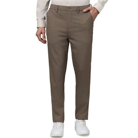 Men's Brown Solid Regular Fit Polyester 24Hr Casual Trousers (GOCARREIN ...