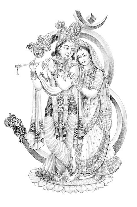 PAINTINGMANTRA Radha Krishna Poster Art Print Black & White - Small ...