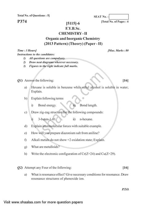 Organic and Inorganic Chemistry 2016-2017 B.Sc Chemistry Semester 2 ...