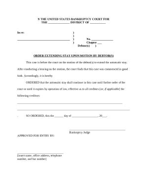 Bankruptcy Court Order Extending Stay - Blank Fillable Template | Fill ...