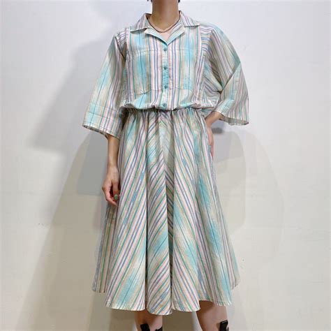 80s sax blue stripe shirt dress | LEMON