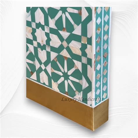 Moroccan MOP Inlay Waterfall Console Table Green | Mother Of Pearl Des ...