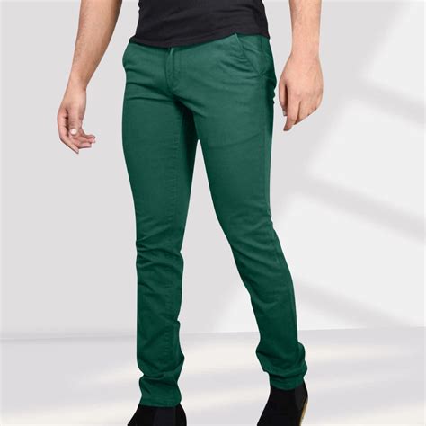 COSFO Green Men Pants Casual Twill Taper Trousers Business Comfort ...