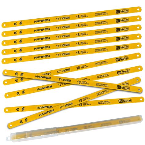 Hanpex Hacksaw Replacement Blades (10 Pack) High Speed 18 TPI - 12 ...