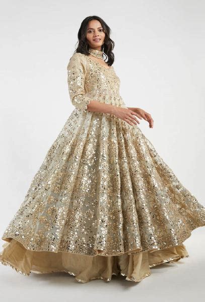 Beige and Golden Embelished Anarkali Set – abhinavmishra