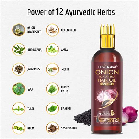Ayurvedic Onion & Black Seed Hair Oil with Comb Applicator - by Him He ...