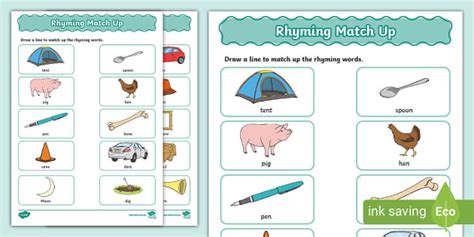 Rhyming Match Up Activity Sheets | F-2 English | Twinkl