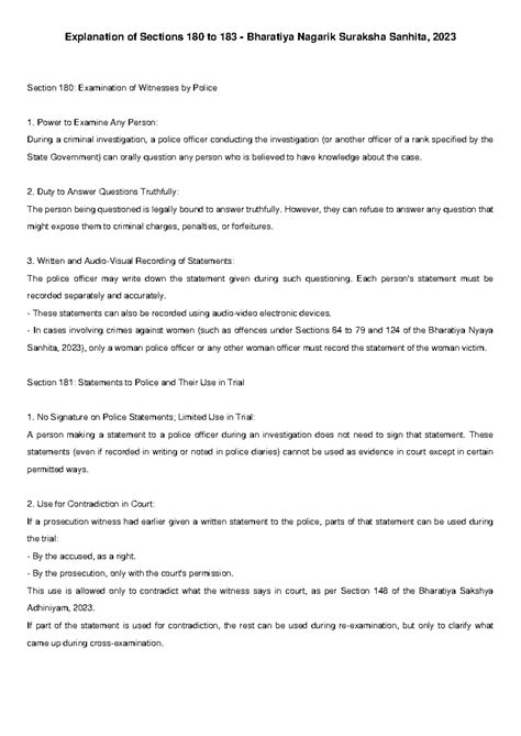 BNS 2023: Detailed Explanation of Sections 180-183 on Witness ...