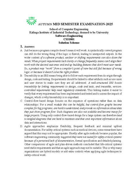 CS31001 Software Engineering Mid Semester Exam Notes - Autumn 2025 ...