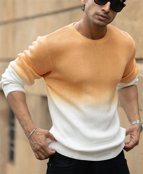 Apricot Orange Ombre Knit T-Shirt 100% Cotton