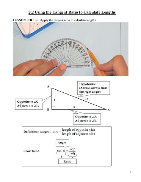Chapter 2 Notes 2 5 7 - Hwhwhwhw - 5 2 Using the Tangent Ratio to ...