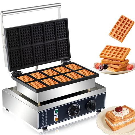 Commercial Square Waffle Maker, 10 Grids 1600W Waffle Baker Machine ...
