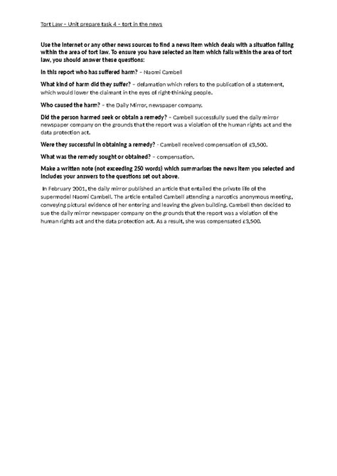 Image result for Example of a Tort