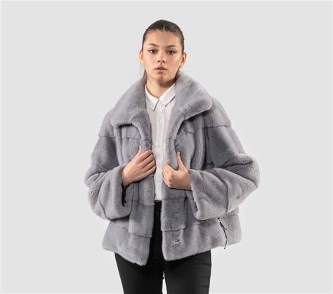 Horizontal Layer Grey Mink Fur Jacket - Horizontal Layers