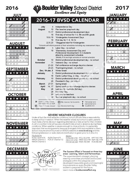 2016 - 2017 School Calendar | Boulder Valley School District – Boulder, CO