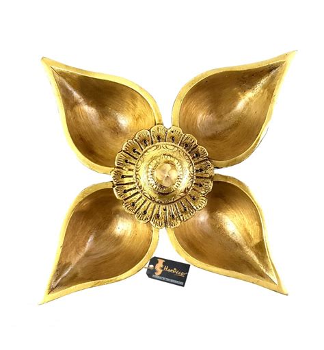 Ethnic Indian Design Brass Four Diyas on Curved Stand