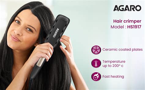 AGARO 1917 Hair Crimper,Ceramic Coated Plates, Long Wide Plate, Fast ...