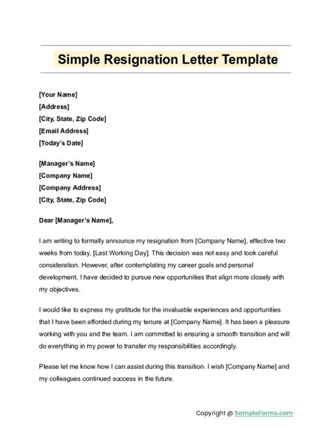Image result for Simple Resignation Letter Sample