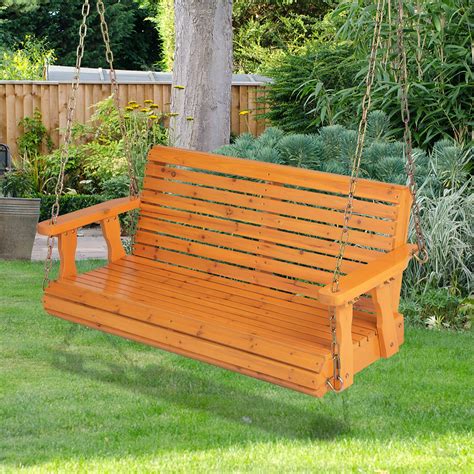Costway Porch Swing Wood Outdoor Patio Hanging Bench for Garden ...