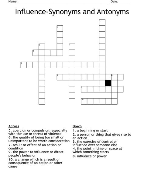 Influence-Synonyms and Antonyms Crossword - WordMint