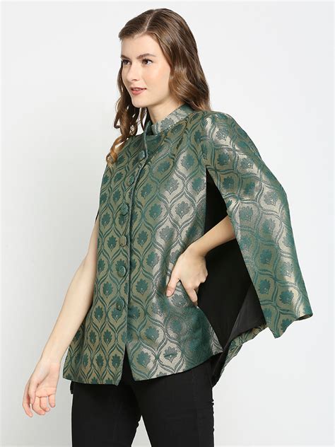 Green Floral Designed Brocade Cape Jacket – Cloth Haus